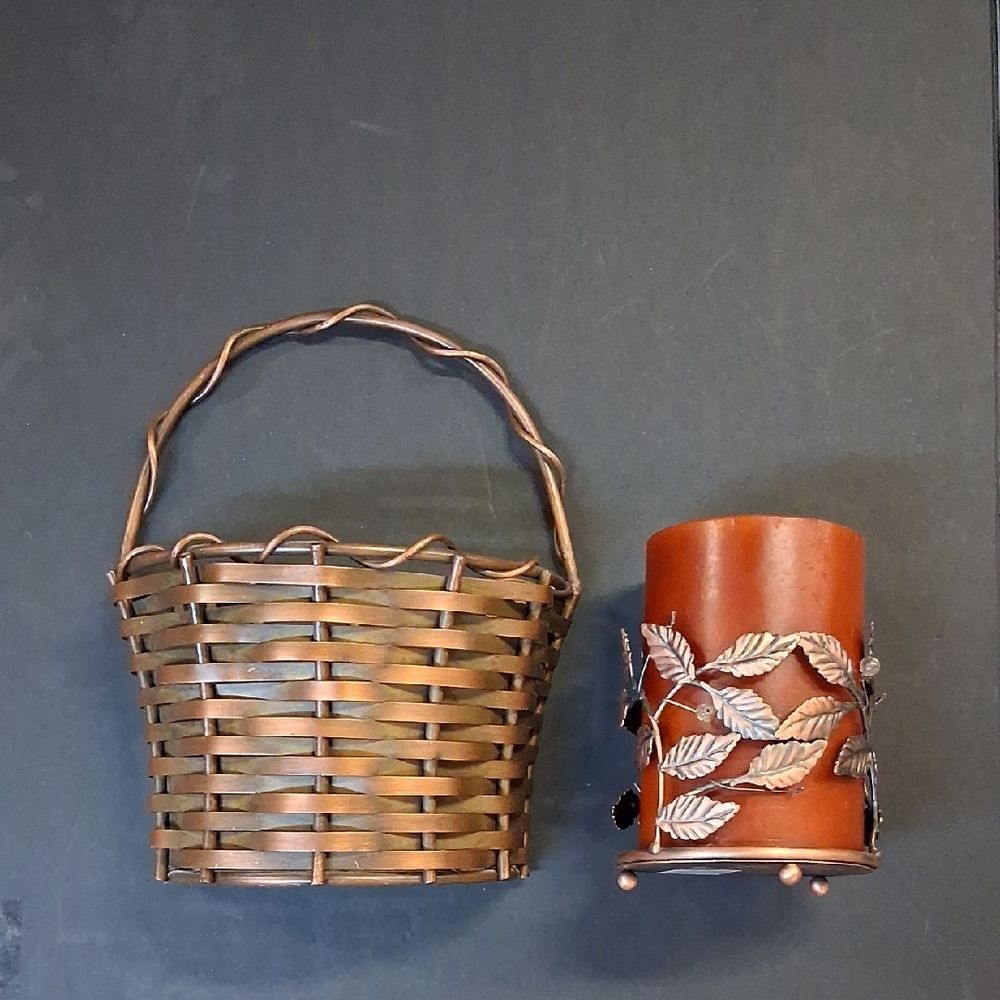 Set Of‎ Copper Metal Basket & Candle Holder.